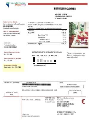 France Gaz de France Dolcevita utility billFran
