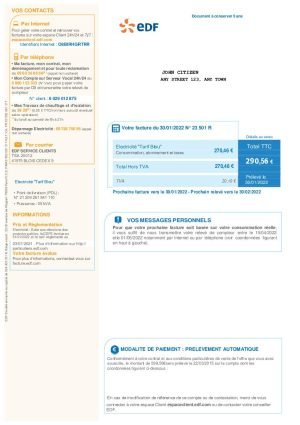 France electricity EDF V2 utility bill