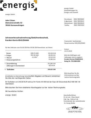 Germany Energis utility billGe