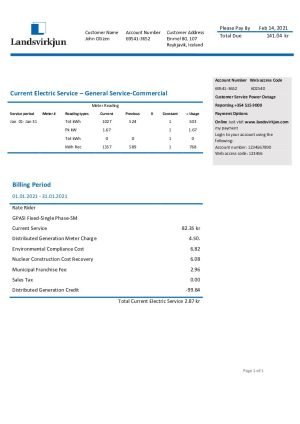 Iceland National Power Company of Iceland Landsvirkjun electricity utility bill