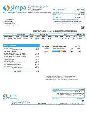 India Simpa Energy India Pvt utility bill. LtdI