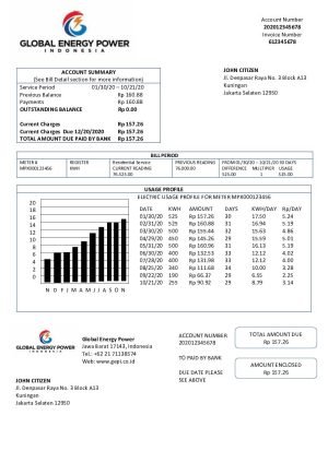 Indonesia Global Energy Power utility billI