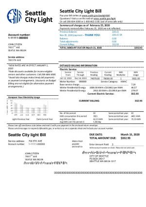 USA Washington Seattle City Light utility billUSA