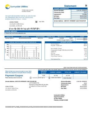 USA Washington Sunnyside Utilities water utility bill