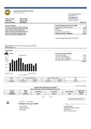 USA Washington Water Service utility bill