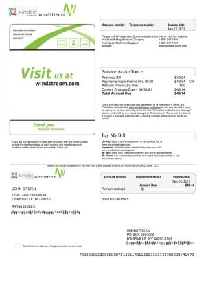 USA Windstream Holdings Inc. utility bill