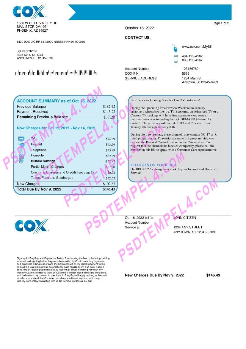 USA COX utility bill 2pages