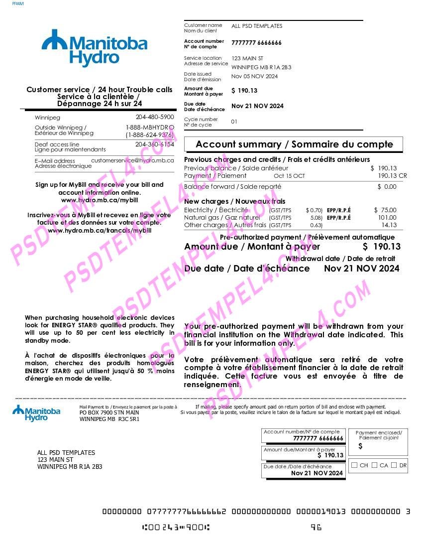 USA Manitoba Hydro Utility Bill