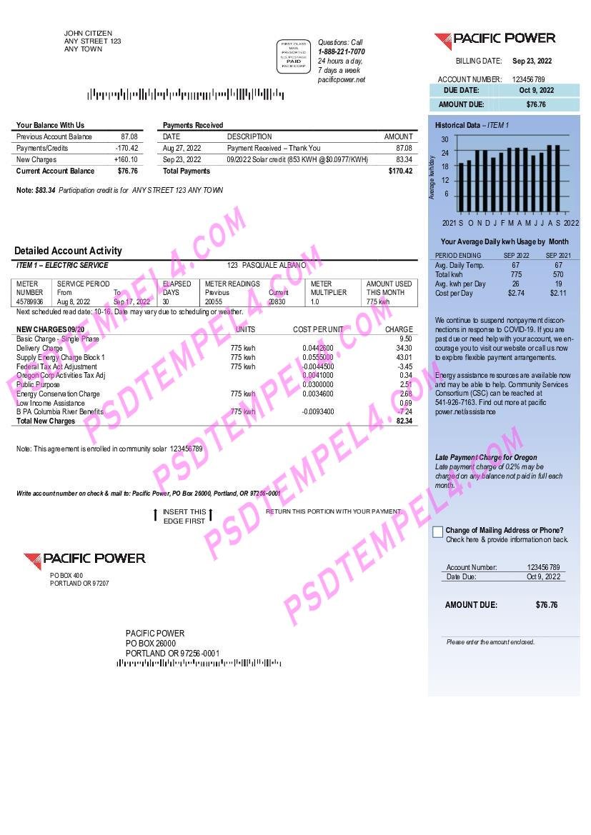 USA Pacific Power utility bill 2pages