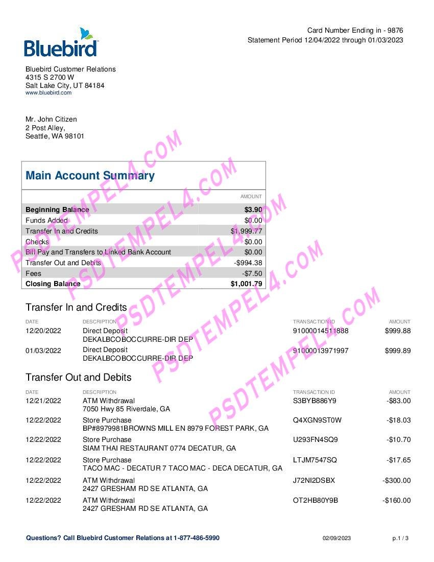 USA Utah Bluebird utility bill 3Pages