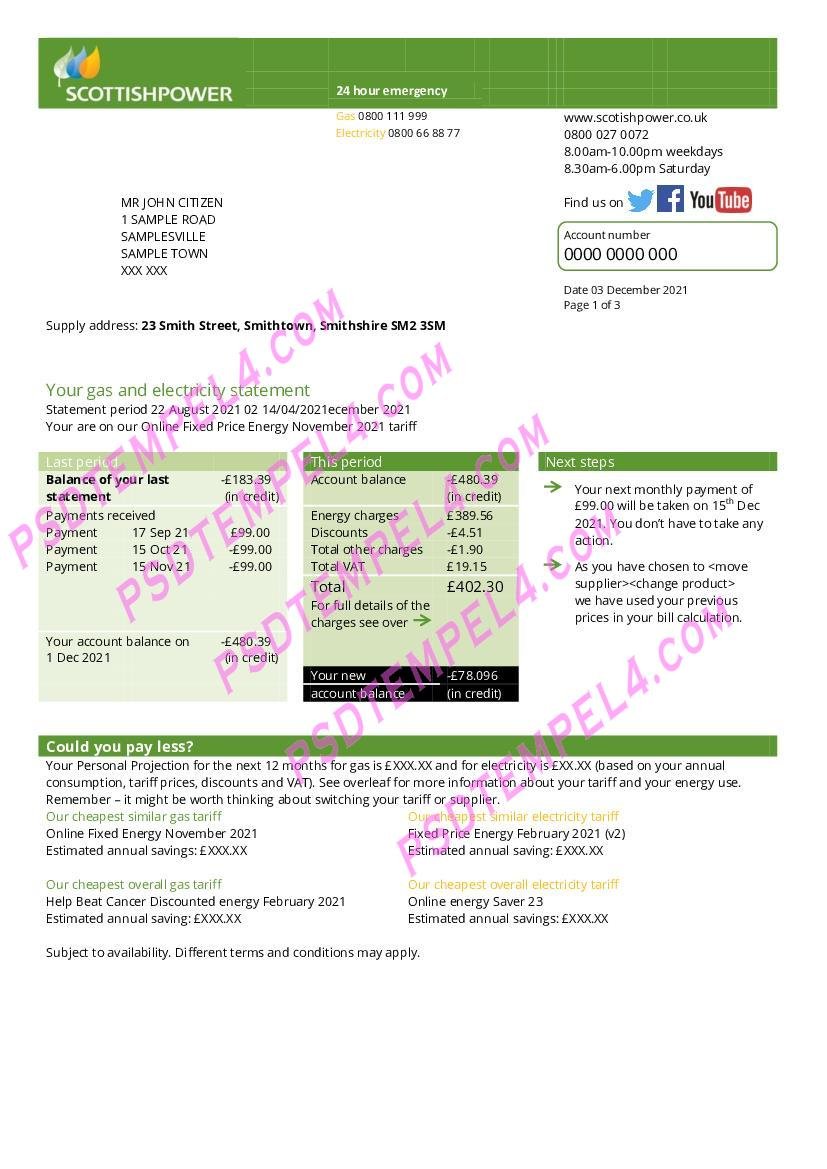 USA scottishpower utility bill 3pages