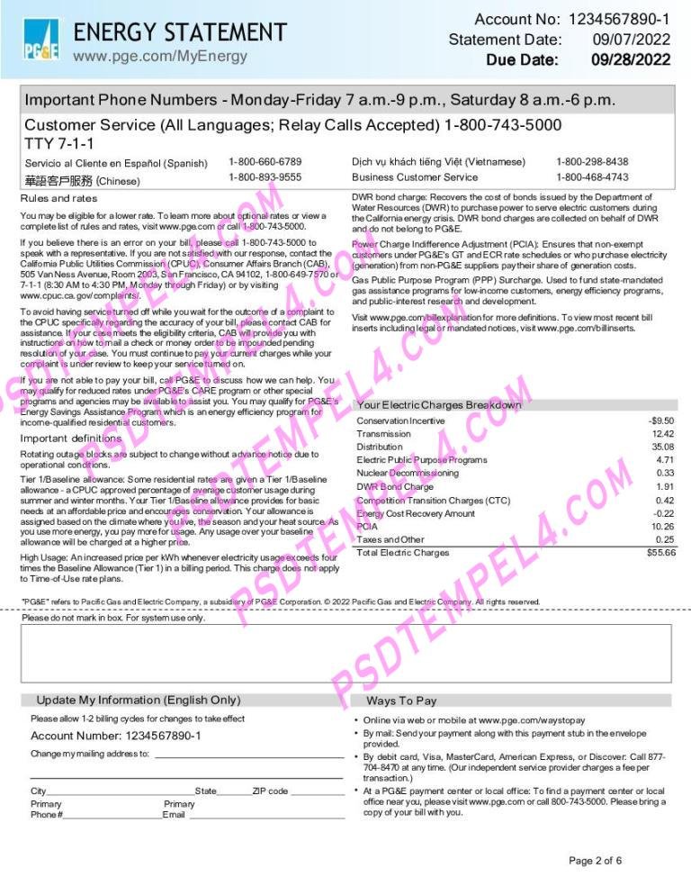 USA California PGE Pacific Gas and Electric Company 6 pages utility bill - Image 2
