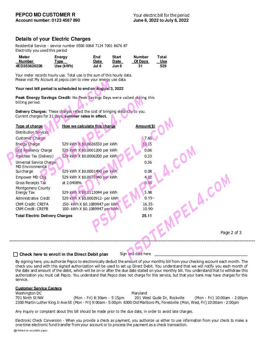 USA Maryland Pepco 3 pages utility bill - Image 2