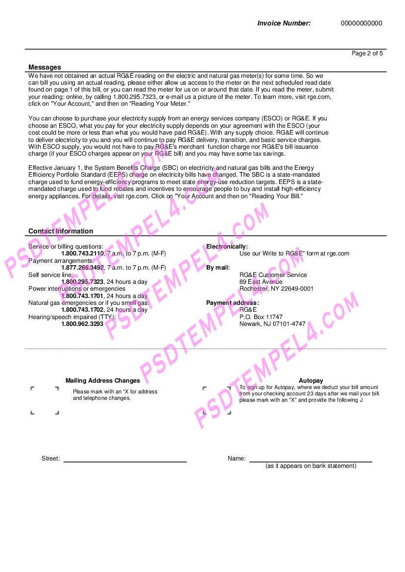 USA RG&E utility bill 5 pages