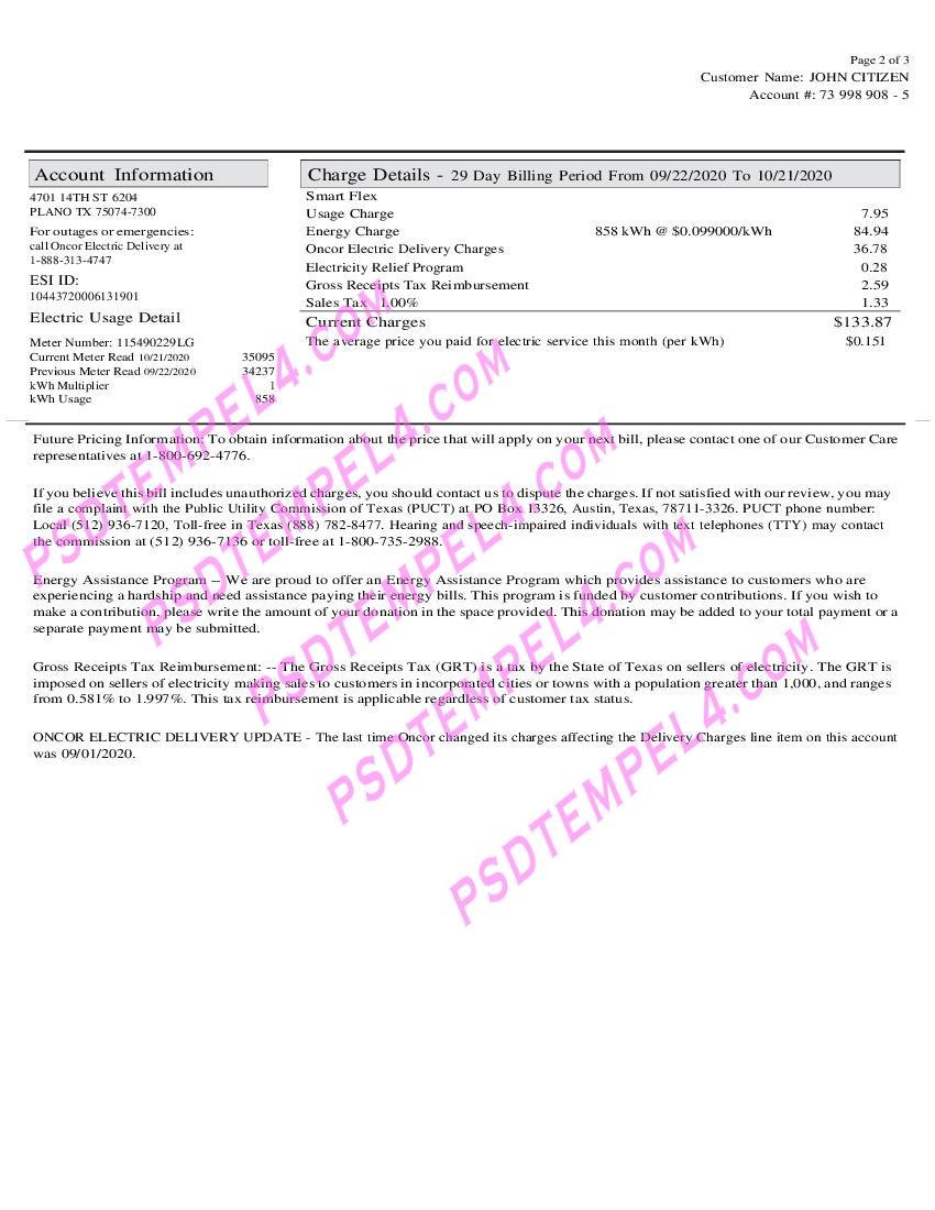 USA Texas Cirro Energy utility bill