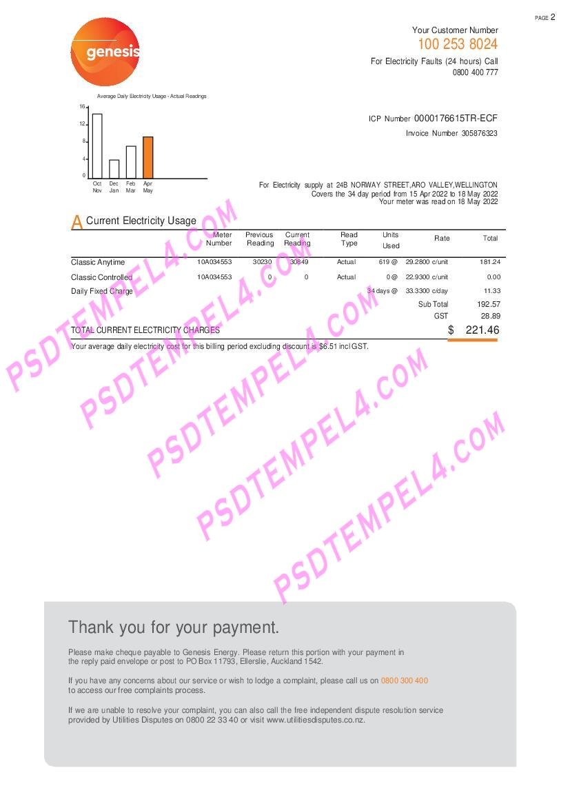 New Zealand Genesis Gas 3 pages utility bill - Image 3