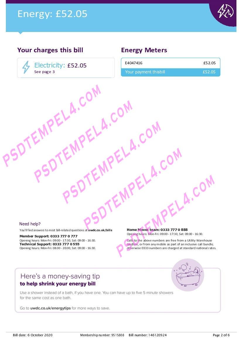 UK united kingdom utility warehouse utility bill 6pages - Image 4