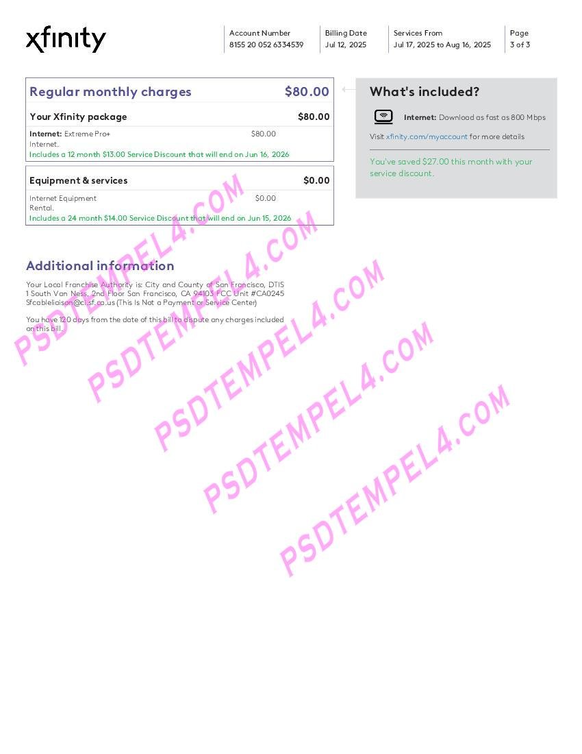 USA 1xFinity New Utility Bill 3pages - Image 3