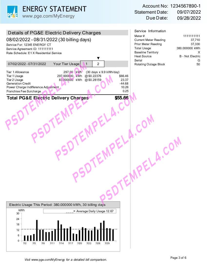 USA California PGE Pacific Gas and Electric Company 6 pages utility bill - Image 4