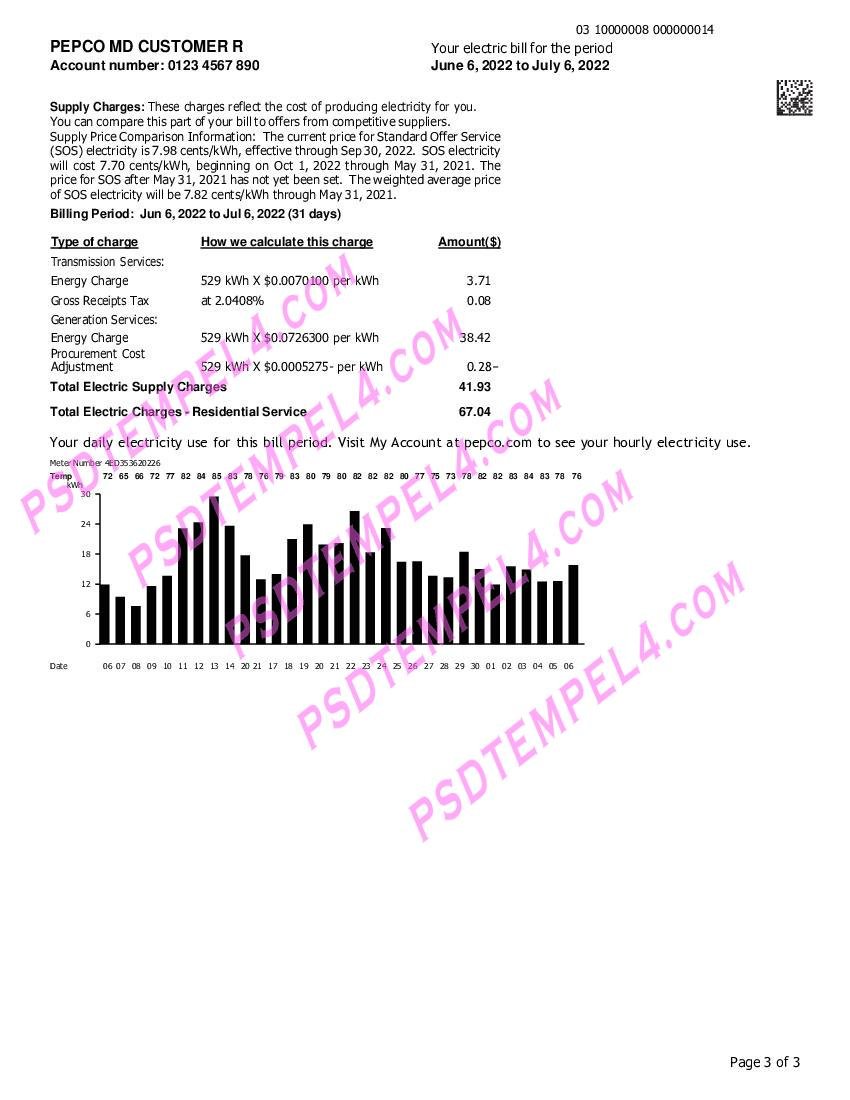 USA Maryland Pepco 3 pages utility bill - Image 3