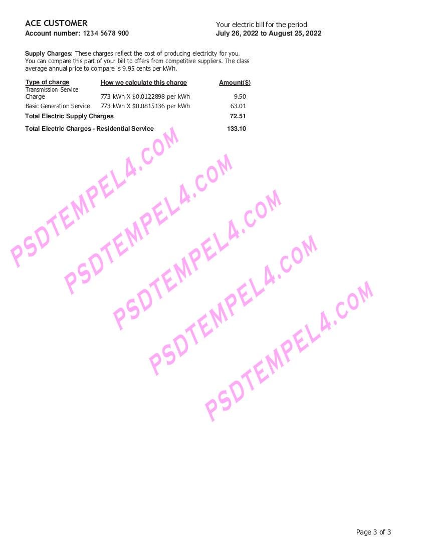 USA New Jersey Atlantic city electric 3 pages utility bill