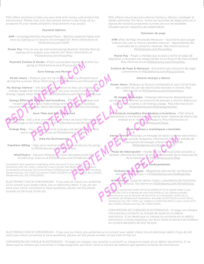USA Oklahoma Public Service Company utility Bill