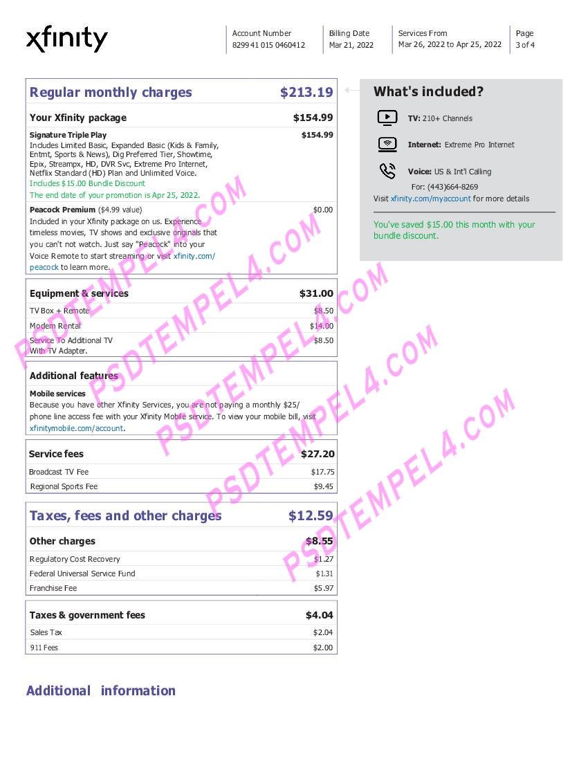 USA Philadelphia Xfinity 4 pages utility bill