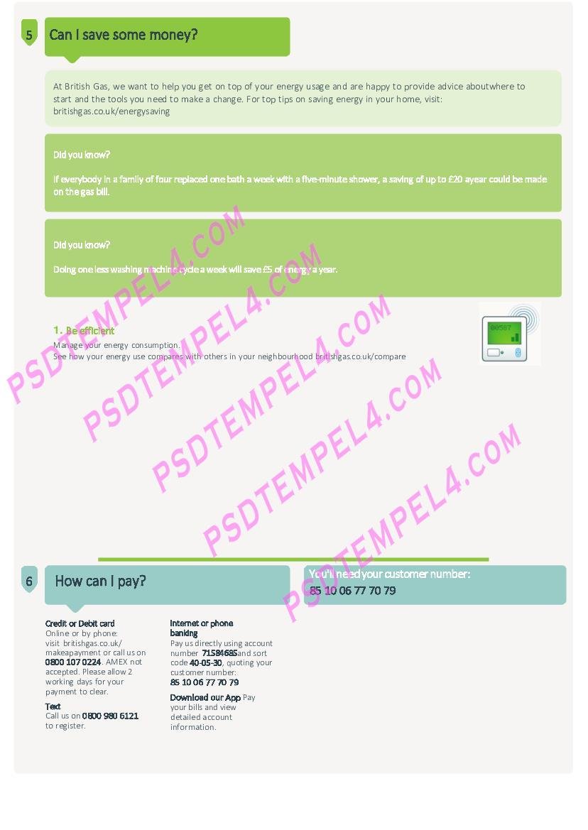 UK United Kingdom British gas 4 pages utility bill - Image 2