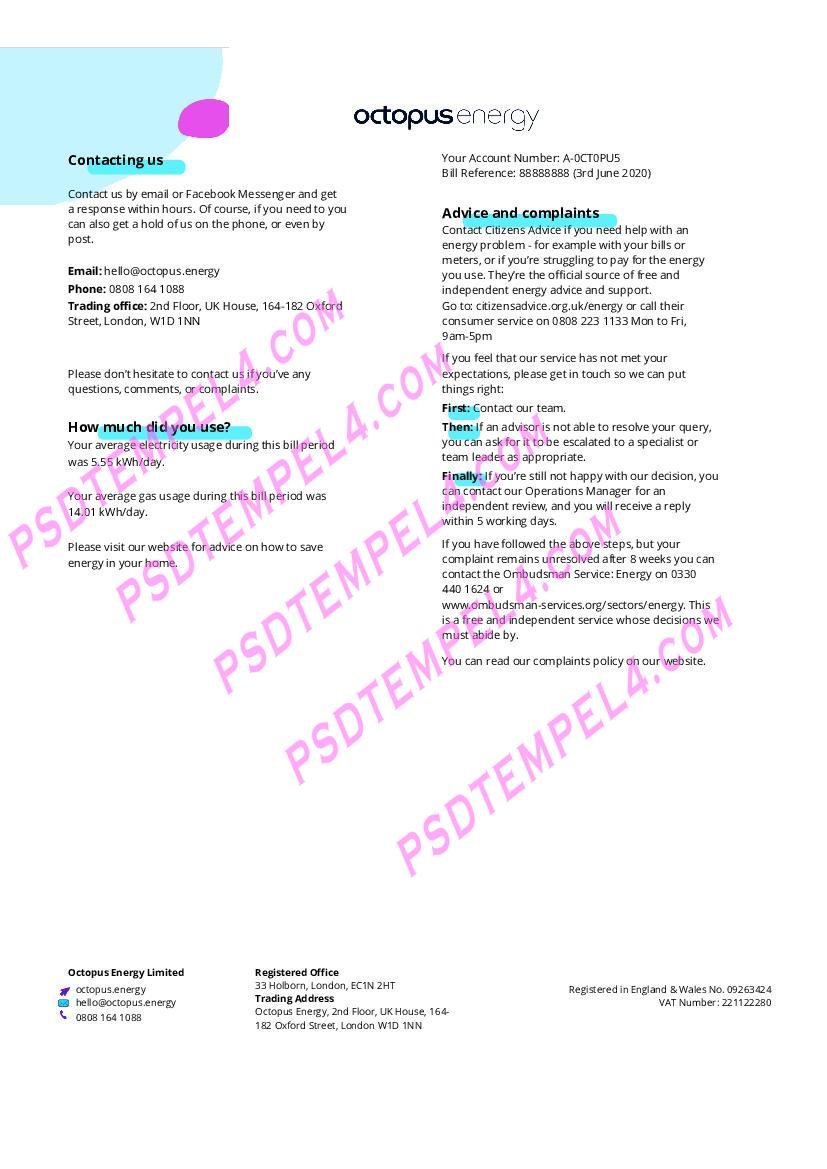 UK United Kingdom Octopus Energy utility bill 3pages - Image 3