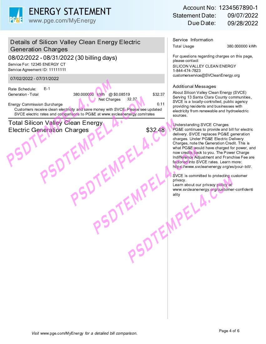 USA California PGE Pacific Gas and Electric Company 6 pages utility bill - Image 3