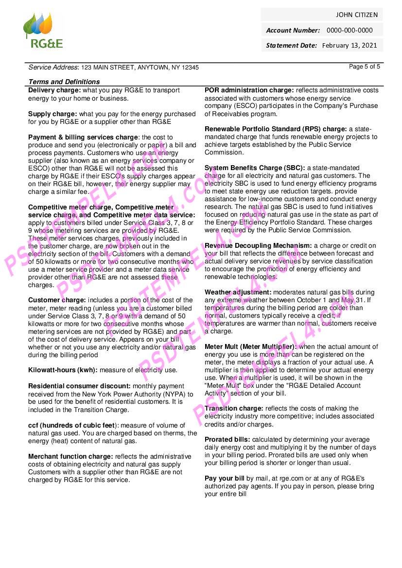 USA RG&E utility bill 5 pages