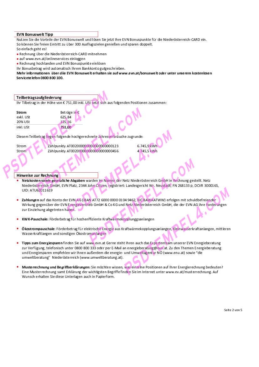 Austria evn electricity utility bill 5 pages
