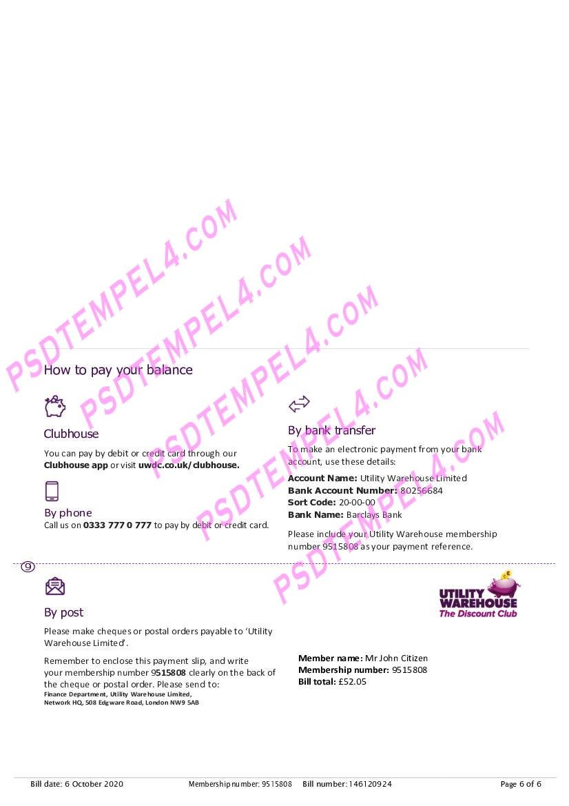 UK united kingdom utility warehouse utility bill 6pages - Image 3