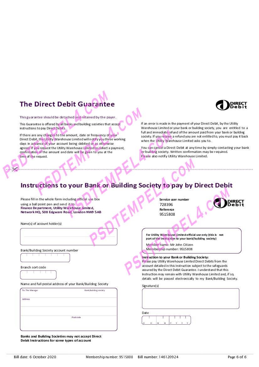 UK united kingdom utility warehouse utility bill 6pages - Image 2