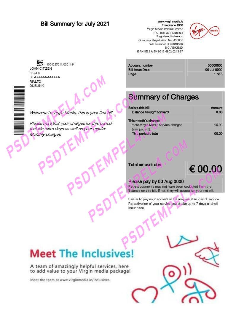 Ireland Virgin media version 2 utility bill