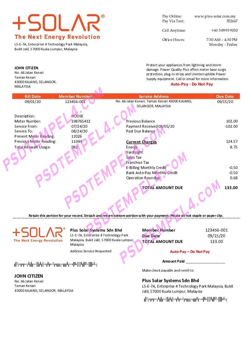 Malaysia plus solar systems sdn bhd utility bill