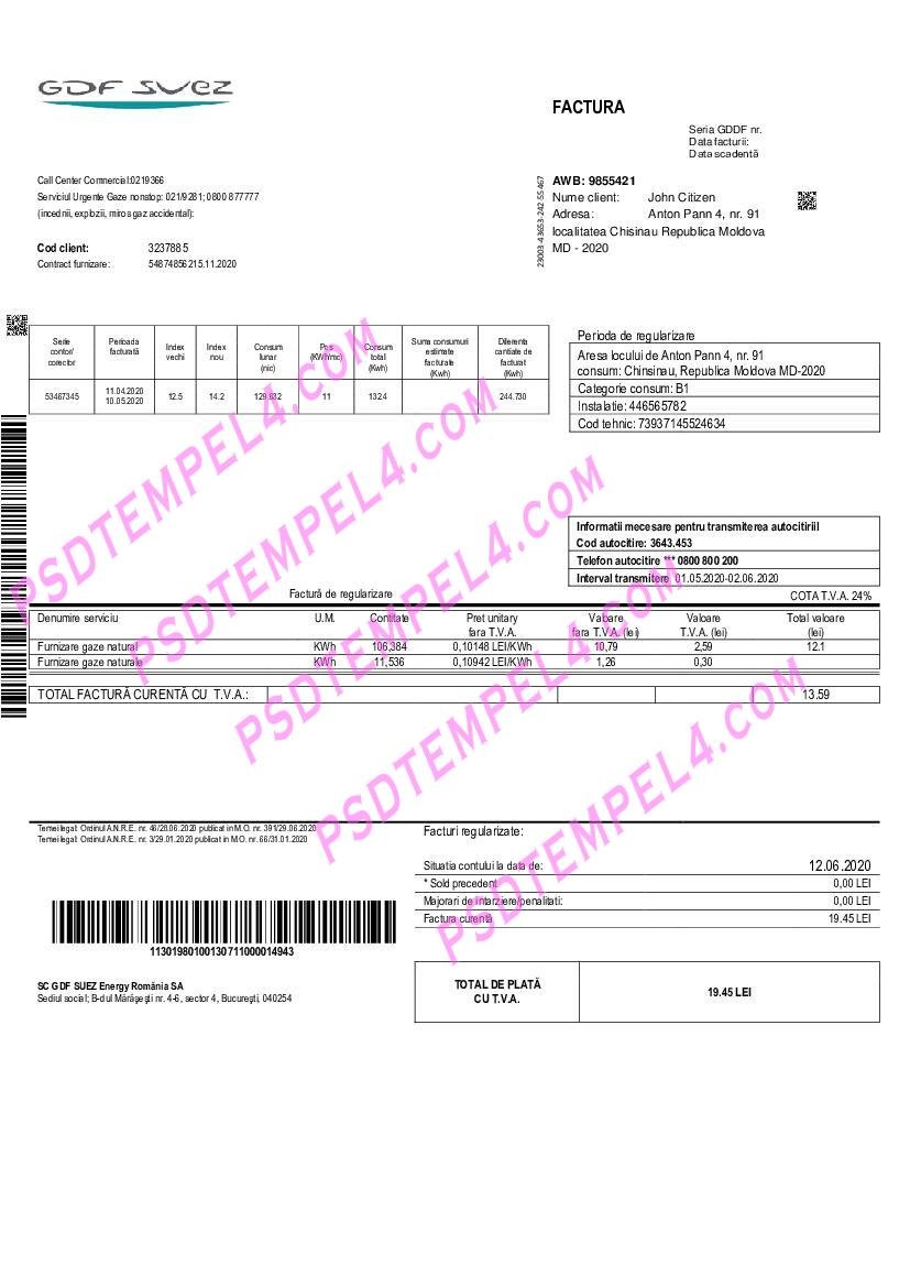 Moldova gas utility bill