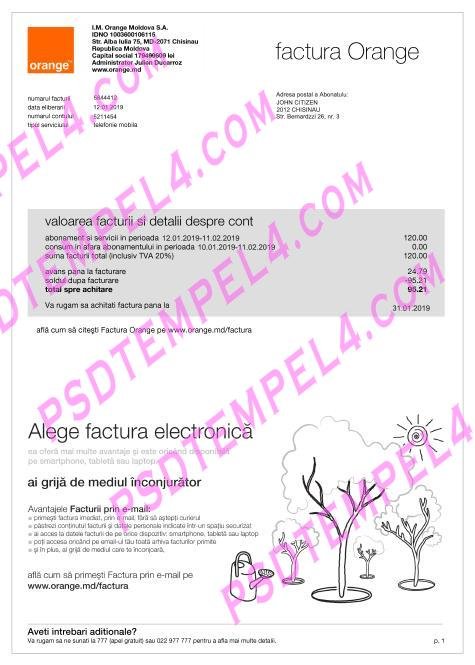 Moldova orange factura PSD utility bill