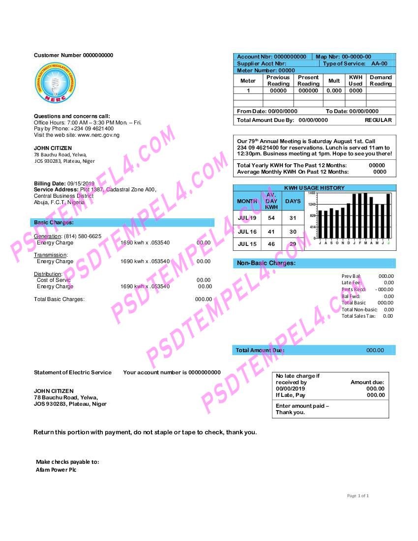 Nigeria nigerian electricity regulatory commission electricity utility bill