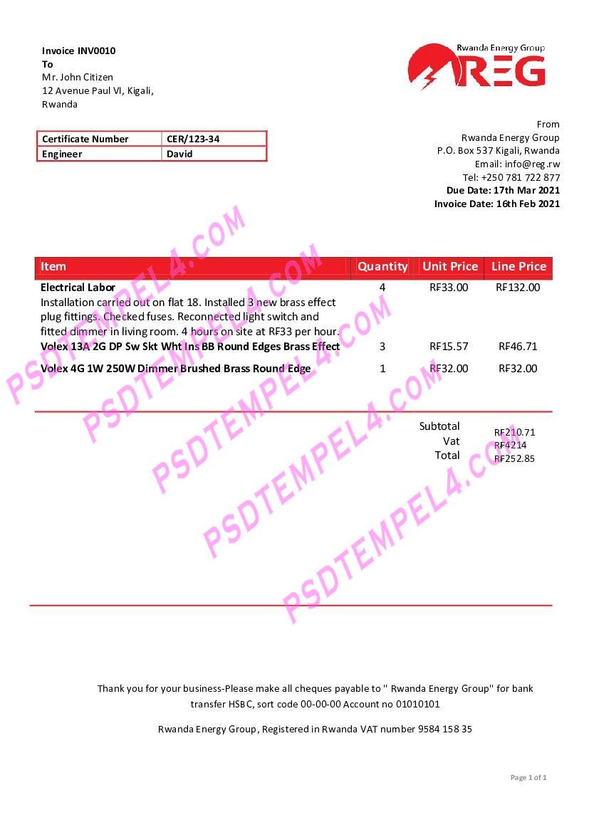Rwanda Energy Group electricity utility bill