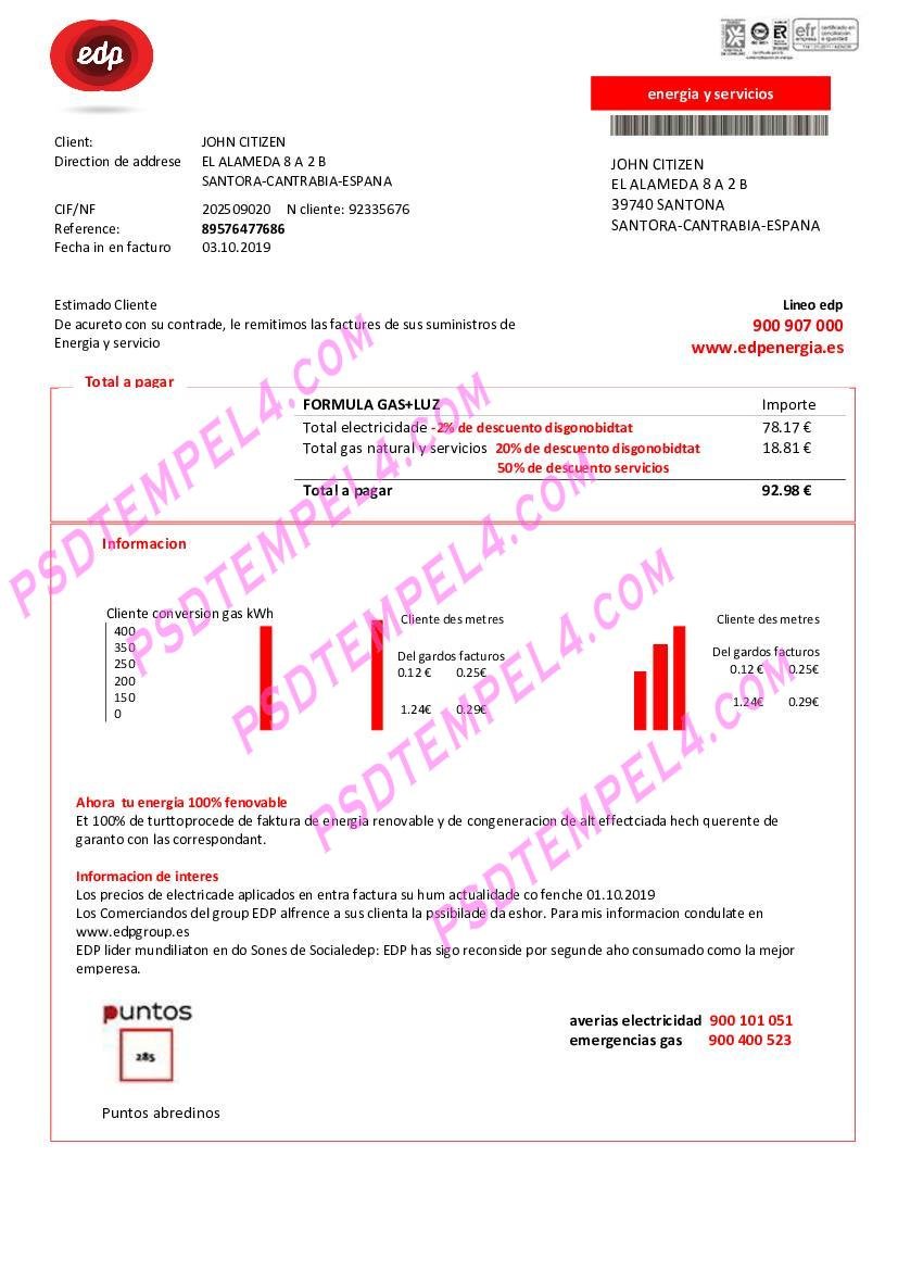 Spain EDP Energia utility bill