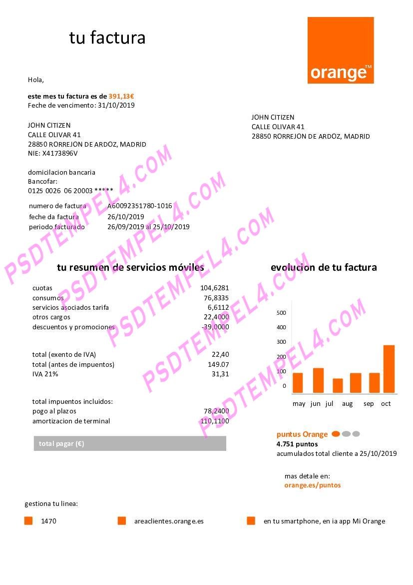 Spain Orange utility bill