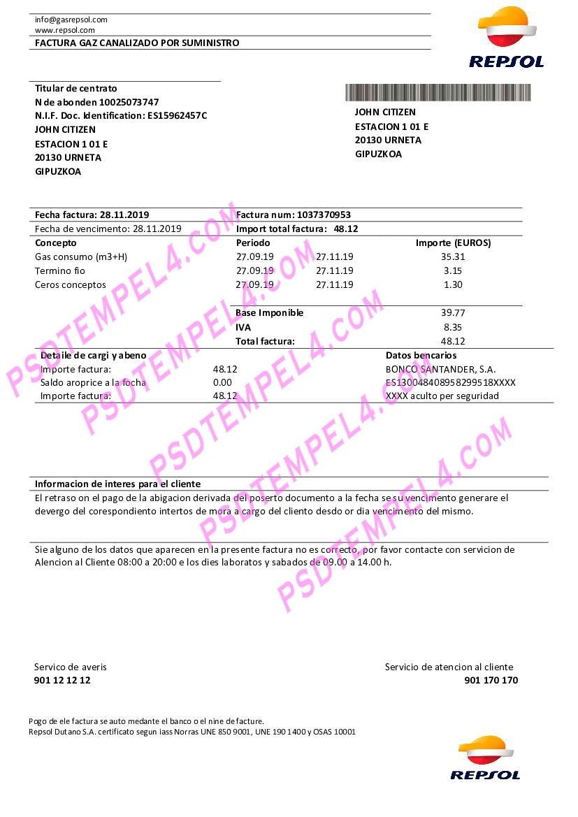 Spain Repsol gas utility bill
