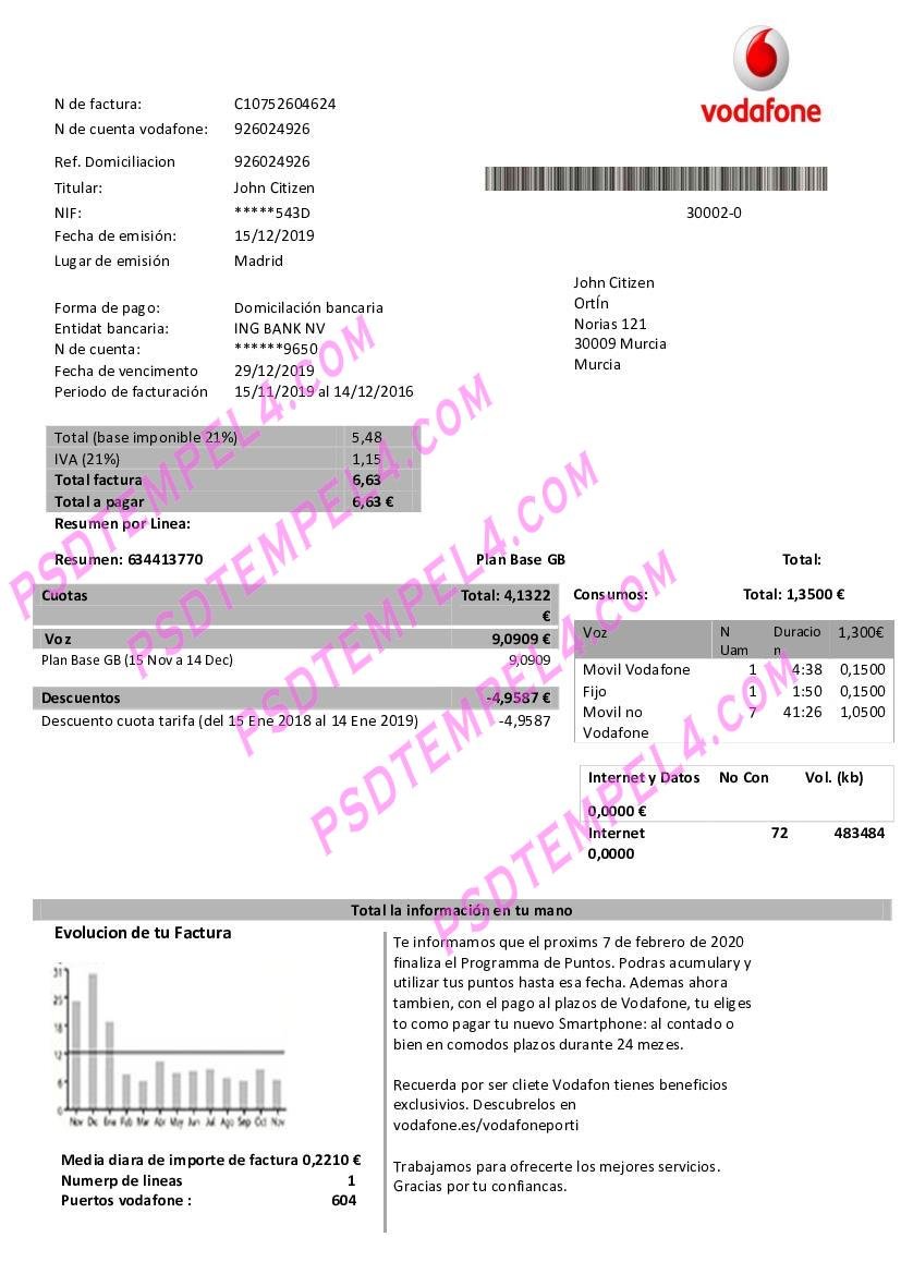 Spain Vodafone telecommunications utility bill
