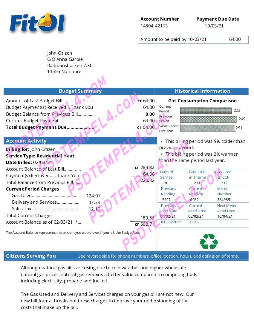 Sweden Fitol utility bill