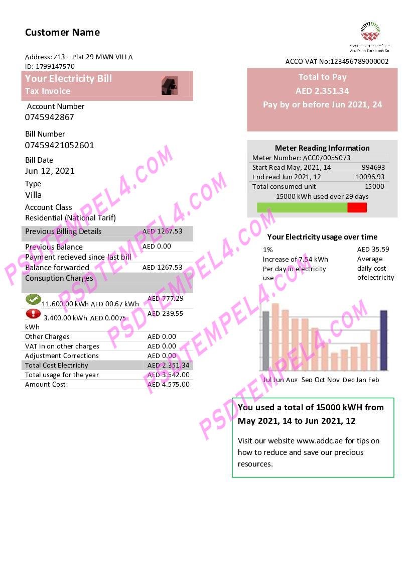 UAE Abu Dhabi Distribution electricity utility billU