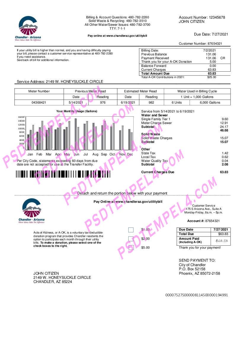 Arizona Chandler Utilities bill