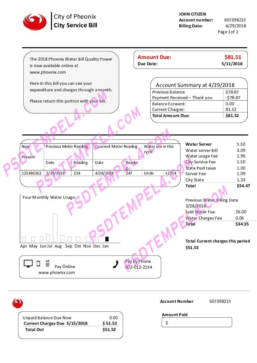 Arizona City of Phoenix utility bill
