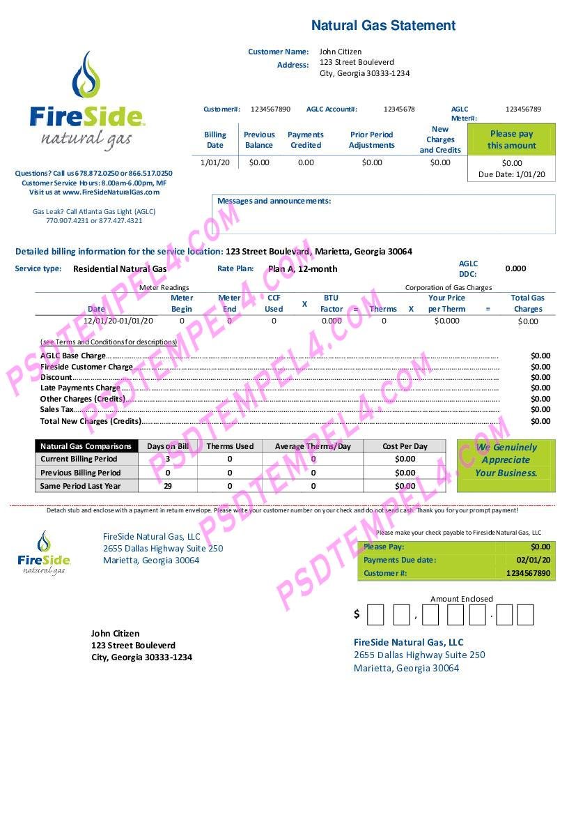 USA California FireSide natural gas utility bill