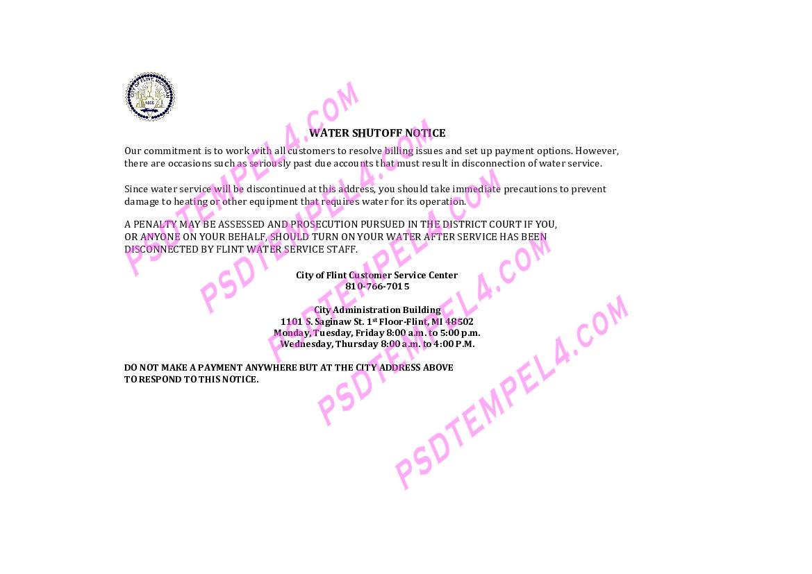 USA City of Flint Michigan water shutoff notice V3 utility bill